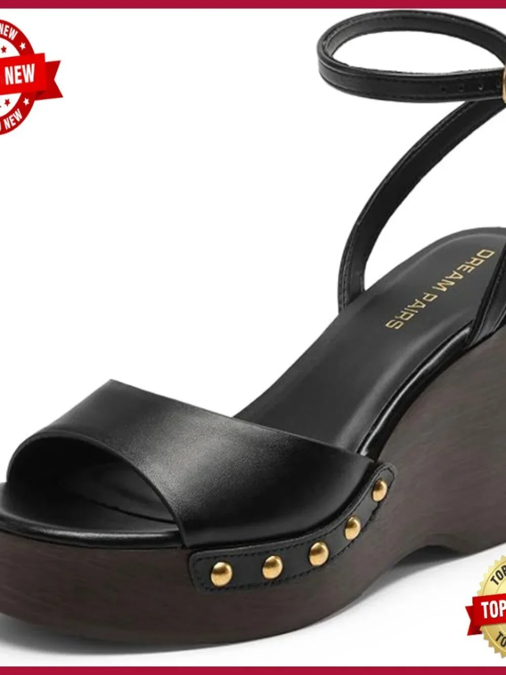 Wedge Sandals Platform Square Toe Ankle Strap Buckle Studded Dressy Summer